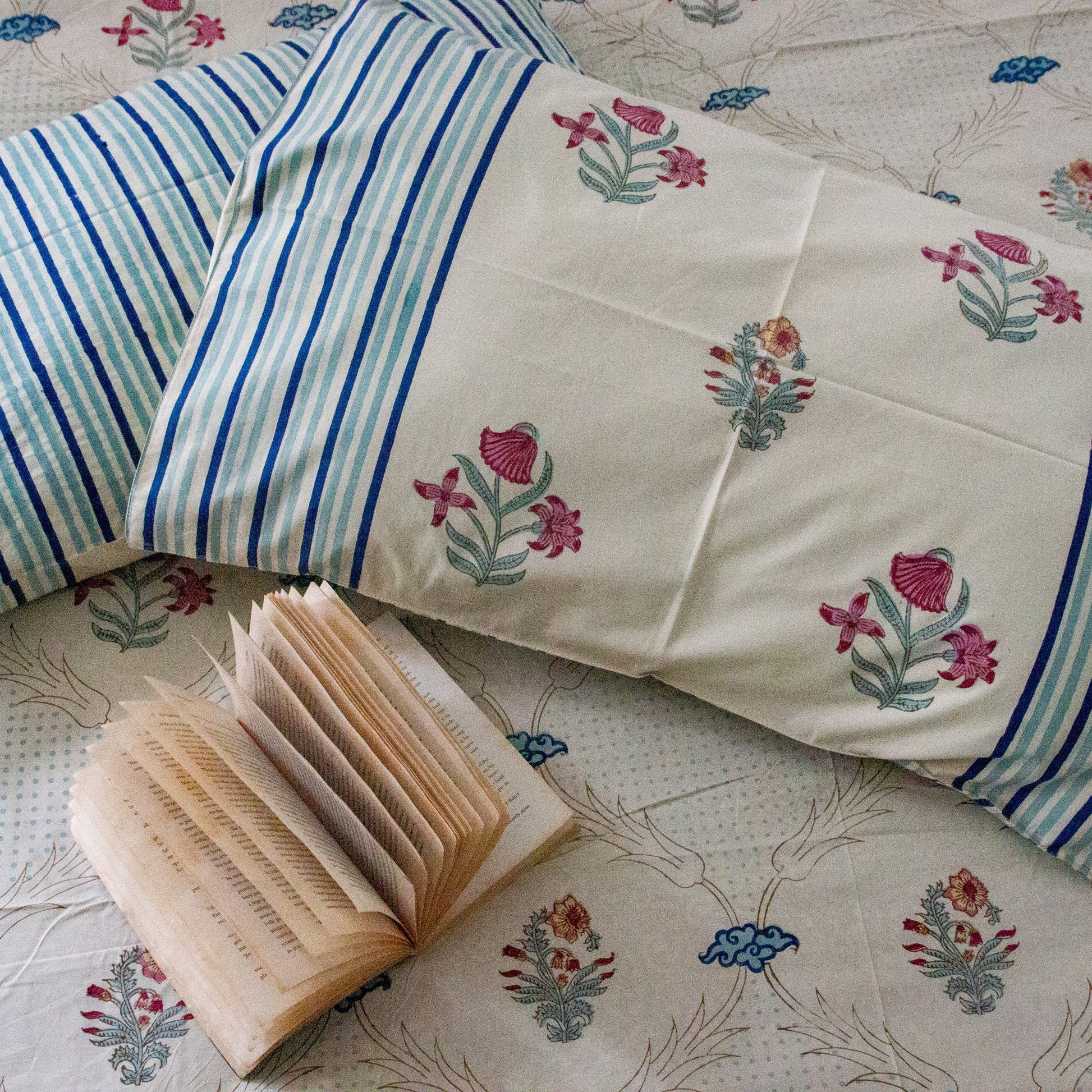 Nigella Nirvana Hand Block Printed Bed Sheets Pure Cotton Super King Bedsheet by Heritagewear