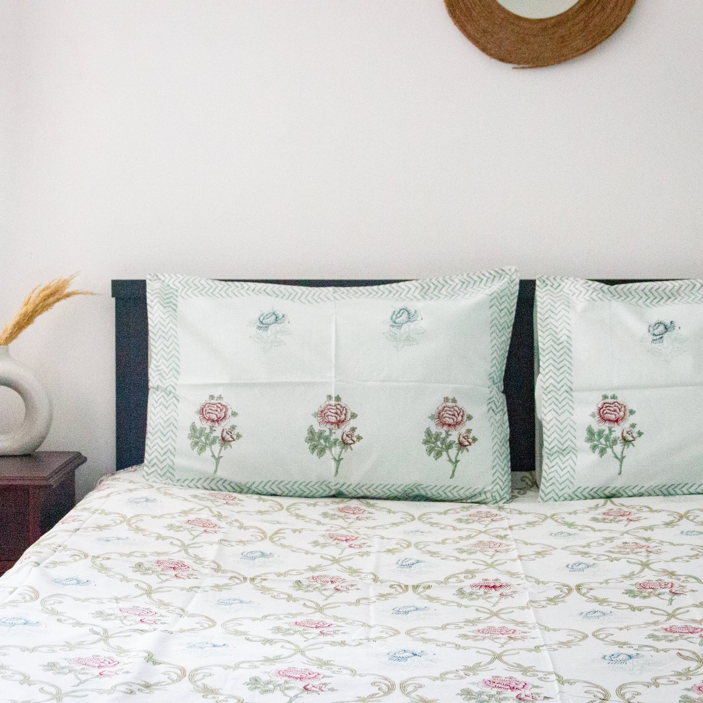 Wisteria Hand Block Printed Bed Sheets Pure Cotton Super King Bedsheet by Heritagewear