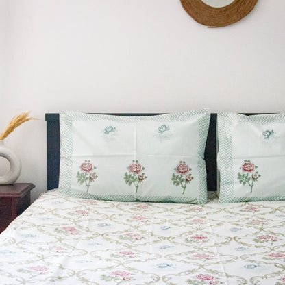Wisteria Hand Block Printed Bed Sheets Pure Cotton Super King Bedsheet by Heritagewear