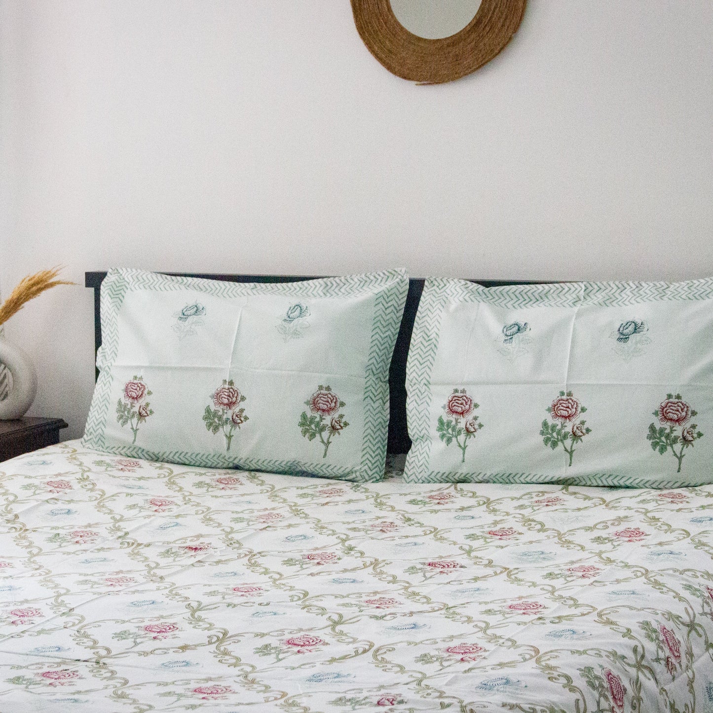 Wisteria Hand Block Printed Bed Sheets Pure Cotton Super King Bedsheet by Heritagewear