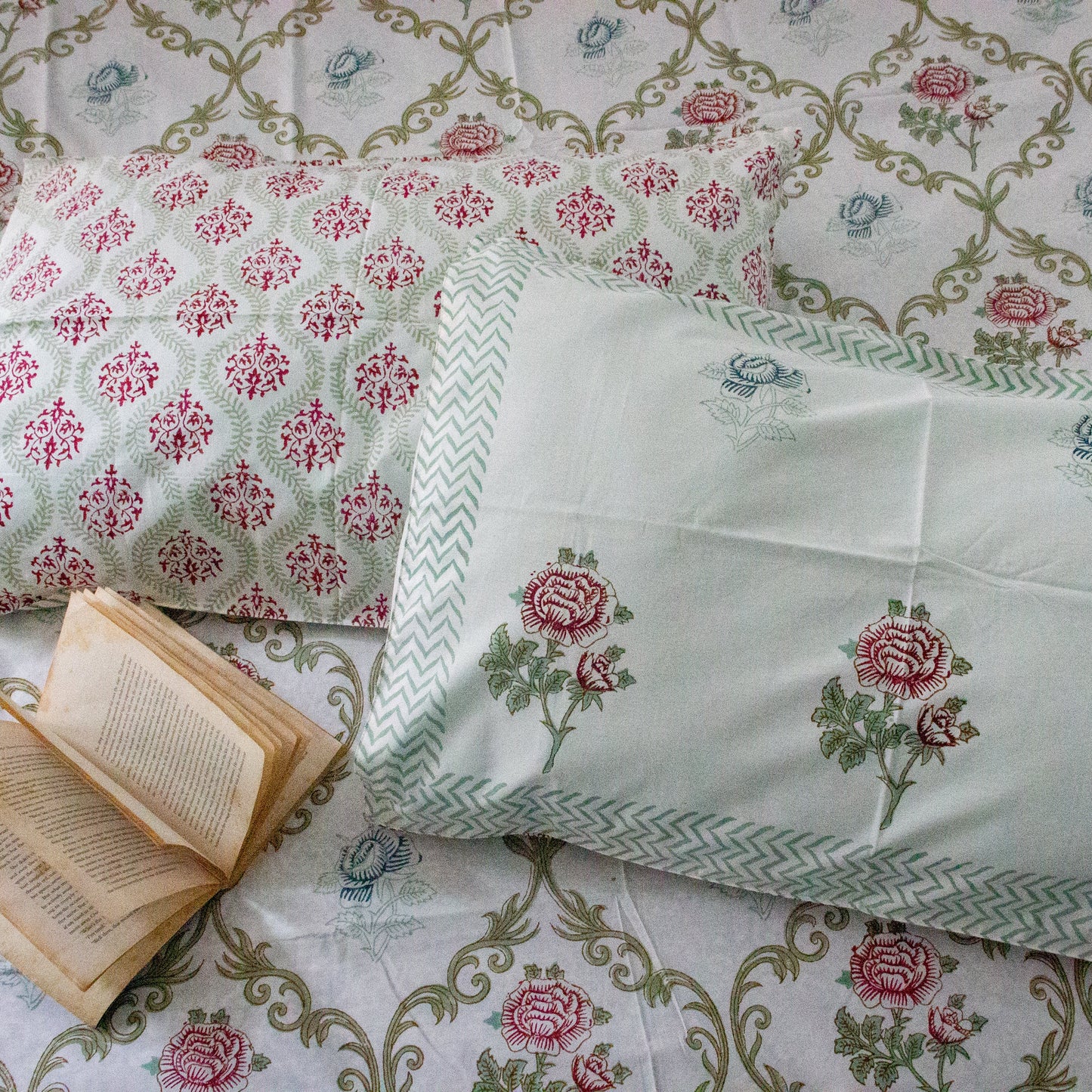 Wisteria Hand Block Printed Bed Sheets Pure Cotton Super King Bedsheet by Heritagewear