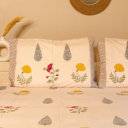 Marigold Hand Block Printed Cotton King Size Bedsheet Set