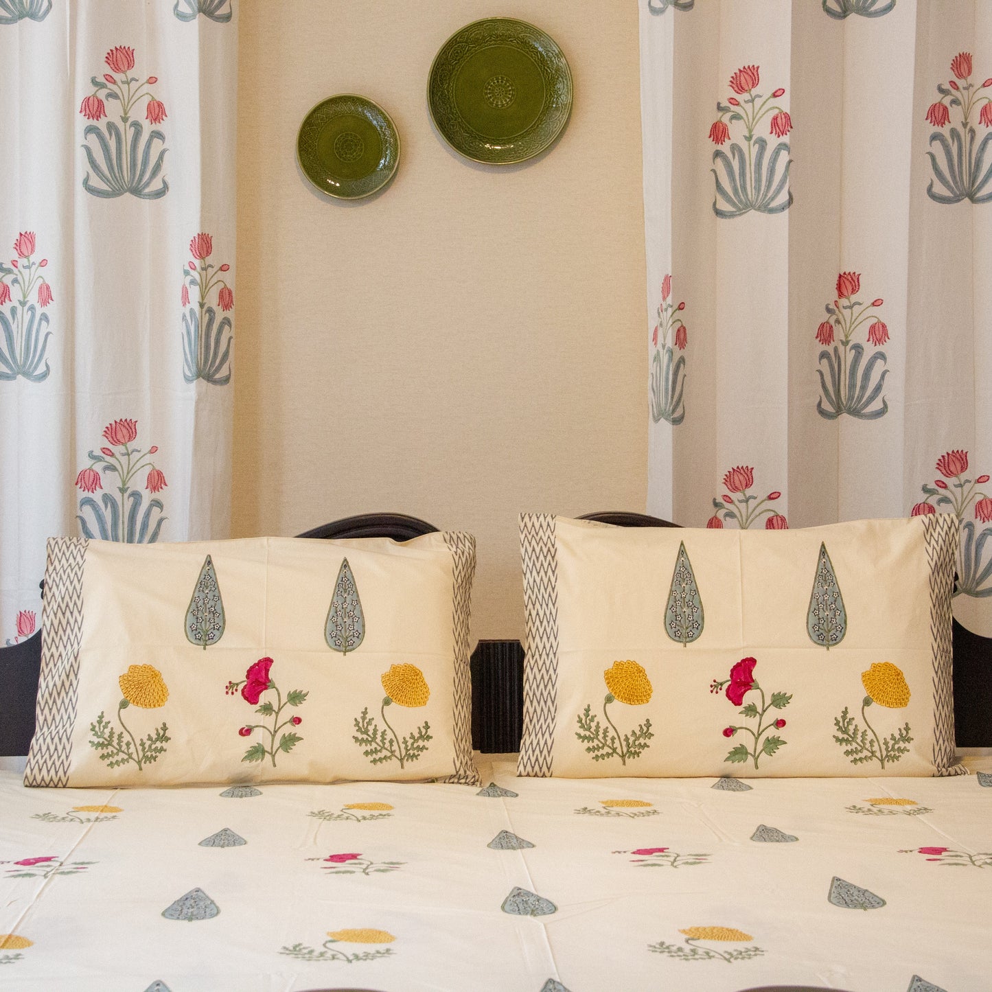 Marigold Magic Hand Block Printed Cotton King Size Bedsheet Set