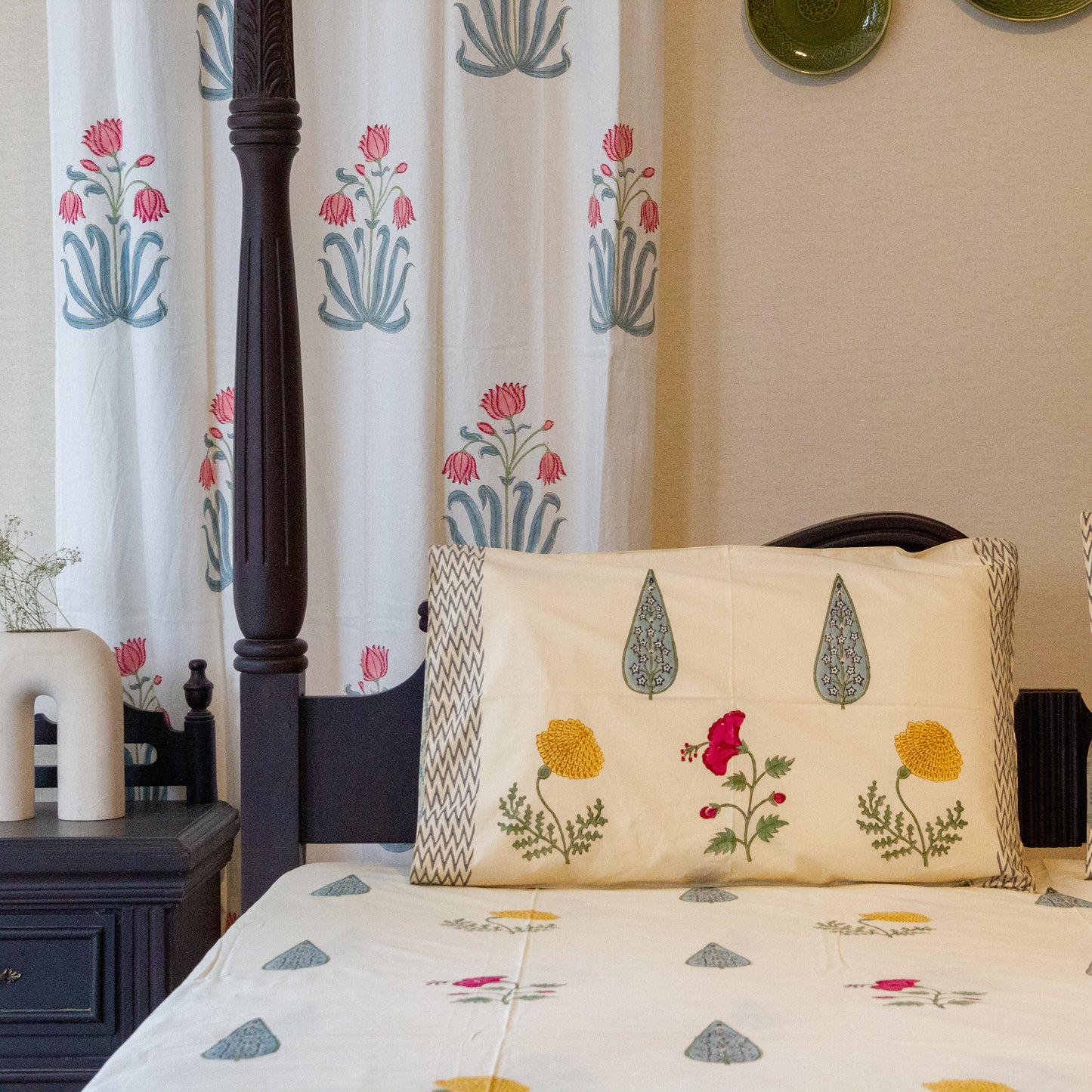Marigold Magic Hand Block Printed Cotton King Size Bedsheet Set