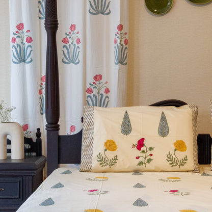 Marigold Magic Hand Block Printed Cotton King Size Bedsheet Set