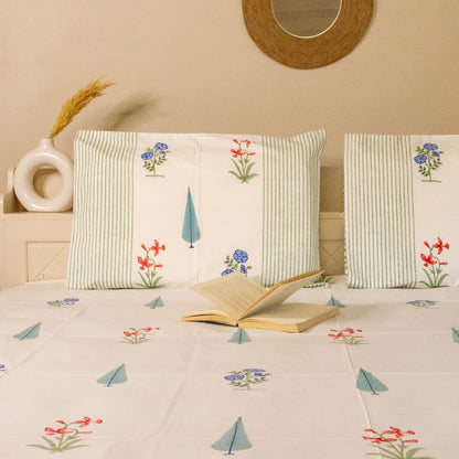 Aster Hand Block Printed Cotton King Size Bedsheet Set