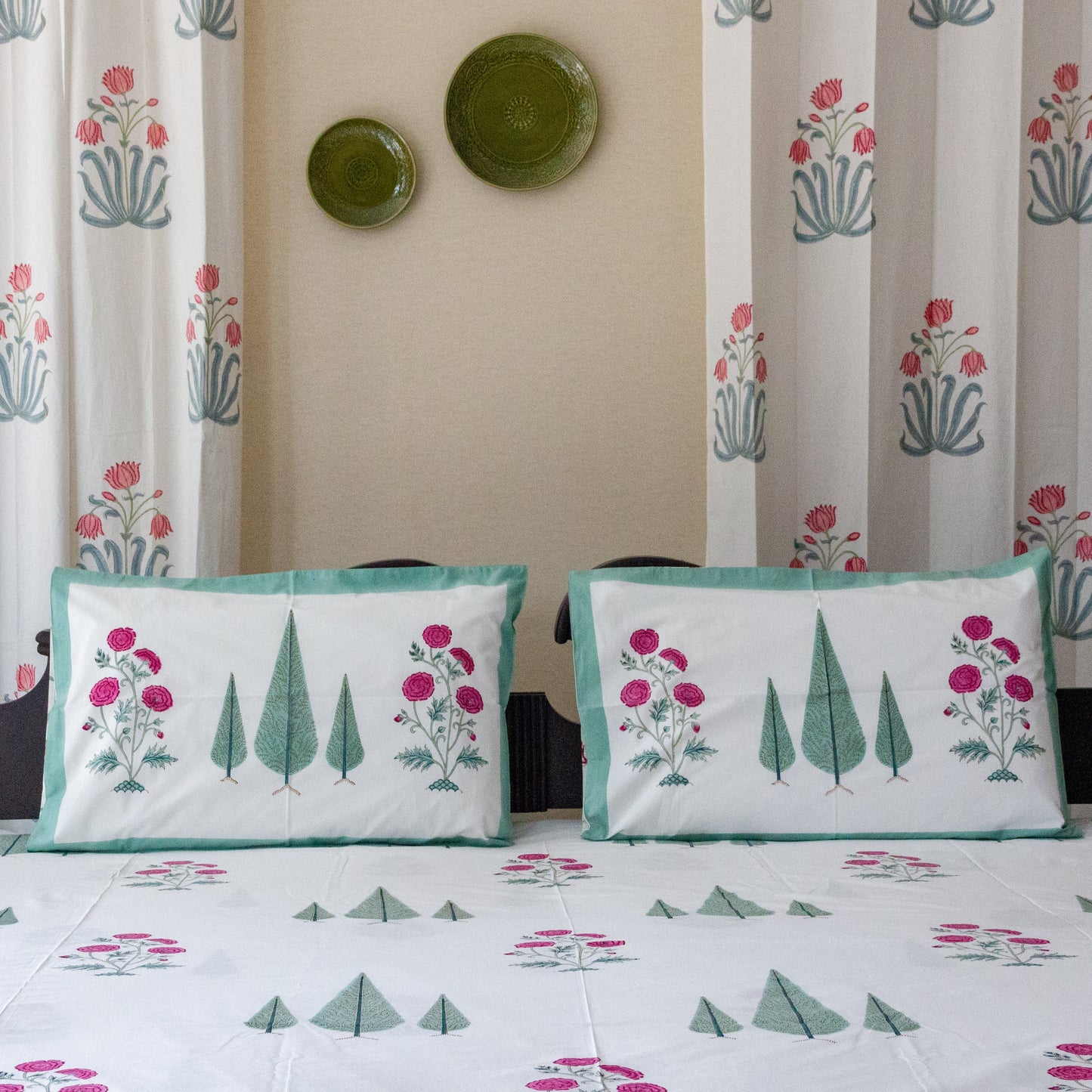 Cypress Serenity Hand Block Printed Cotton King Size Bedsheet Set