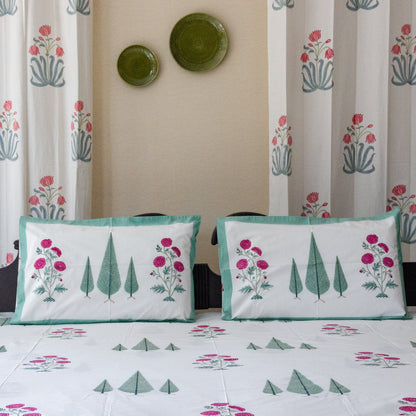Cypress Serenity Hand Block Printed Cotton King Size Bedsheet Set