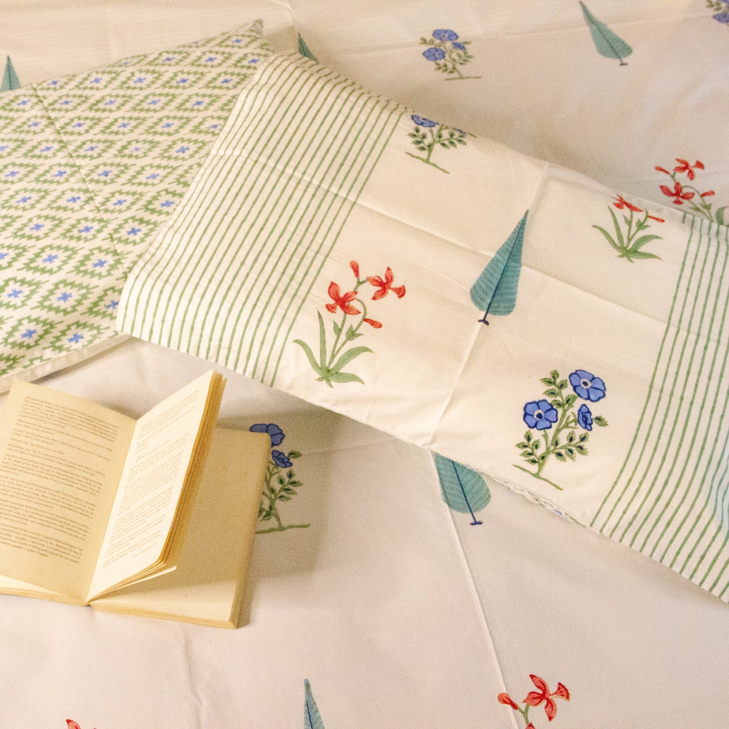 Aster Hand Block Printed Cotton King Size Bedsheet Set