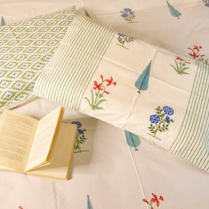 Aster Hand Block Printed Cotton King Size Bedsheet Set