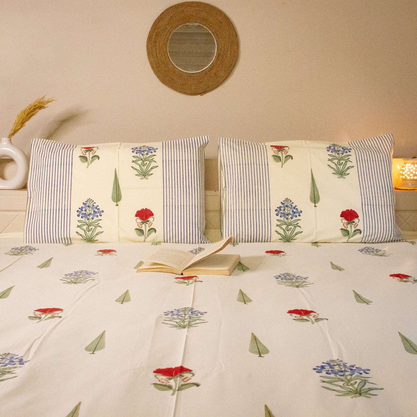 Amaryllis Hand Block Printed Cotton King Size Bedsheet Set