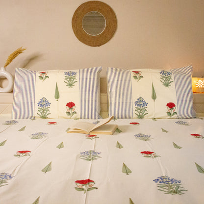 Amaryllis Hand Block Printed Cotton King Size Bedsheet Set