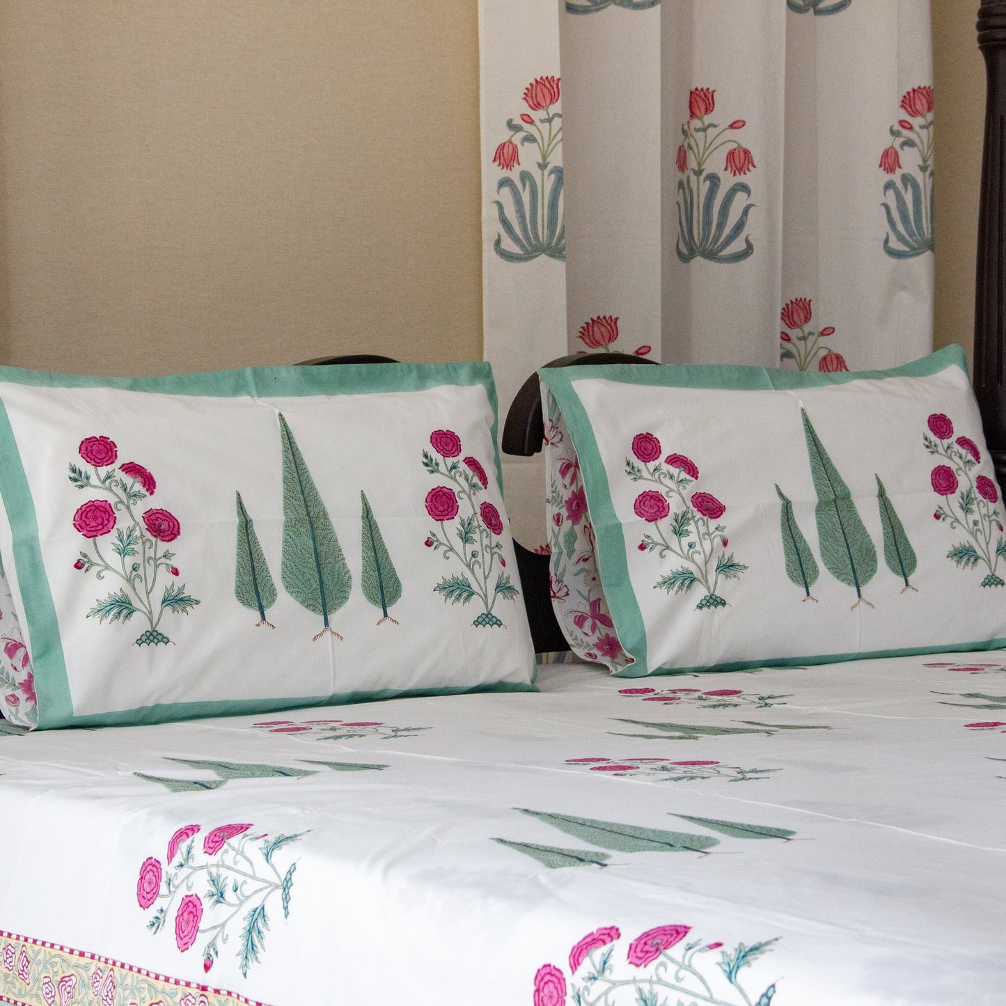 Cypress Serenity Hand Block Printed Cotton King Size Bedsheet Set
