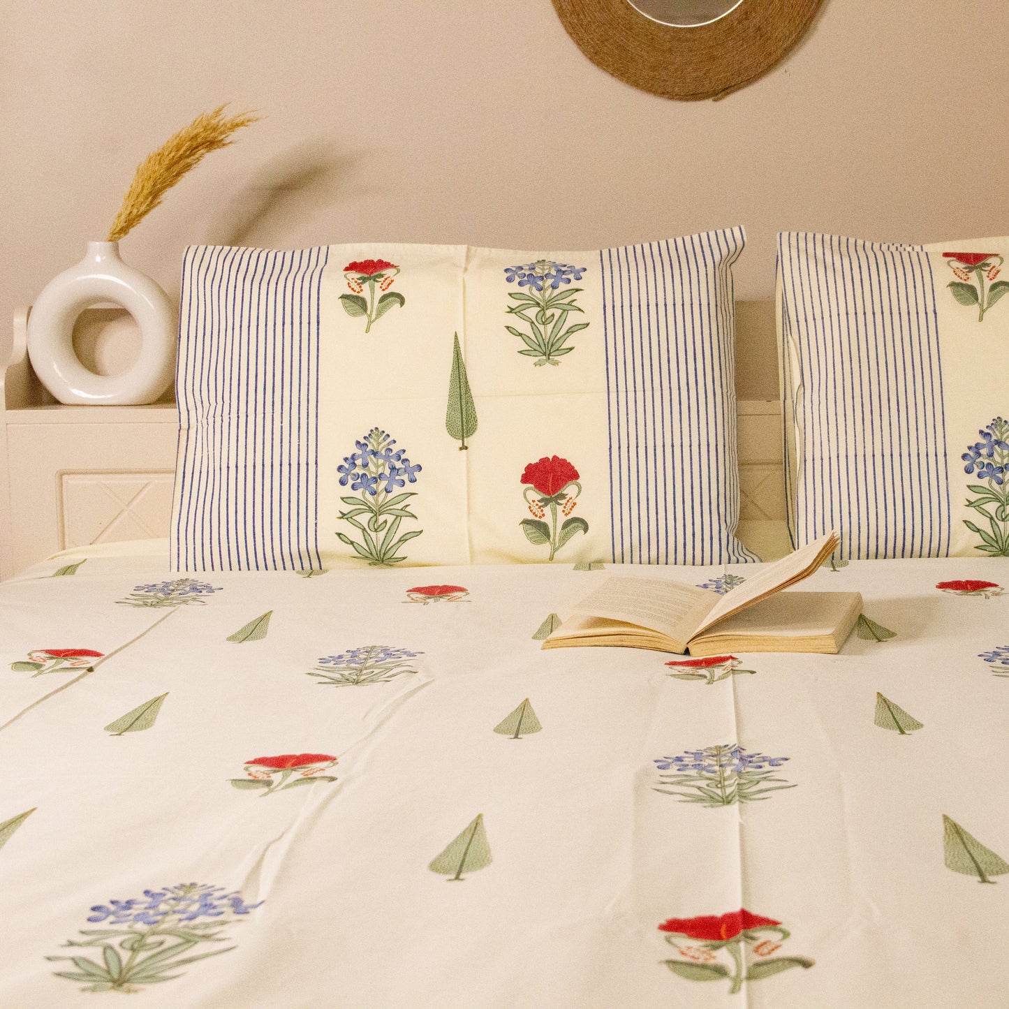 Amaryllis Hand Block Printed Cotton King Size Bedsheet Set