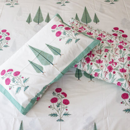 Cypress Serenity Hand Block Printed Cotton King Size Bedsheet Set