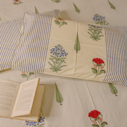 Amaryllis Hand Block Printed Cotton King Size Bedsheet Set
