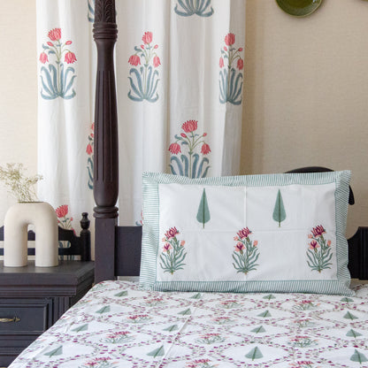 Cypress Jaal Hand Block Printed Cotton King Size Bedsheet Set