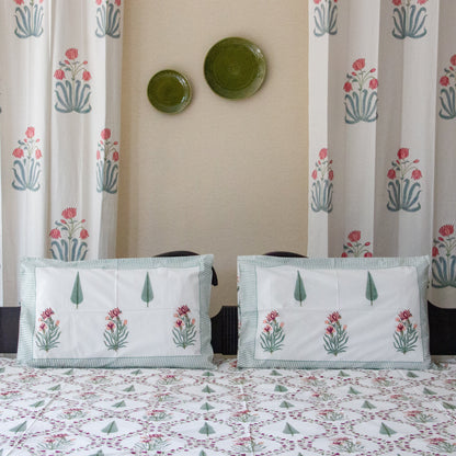 Cypress Jaal Hand Block Printed Cotton King Size Bedsheet Set