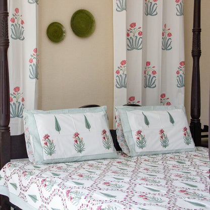 Cypress Jaal Hand Block Printed Cotton King Size Bedsheet Set