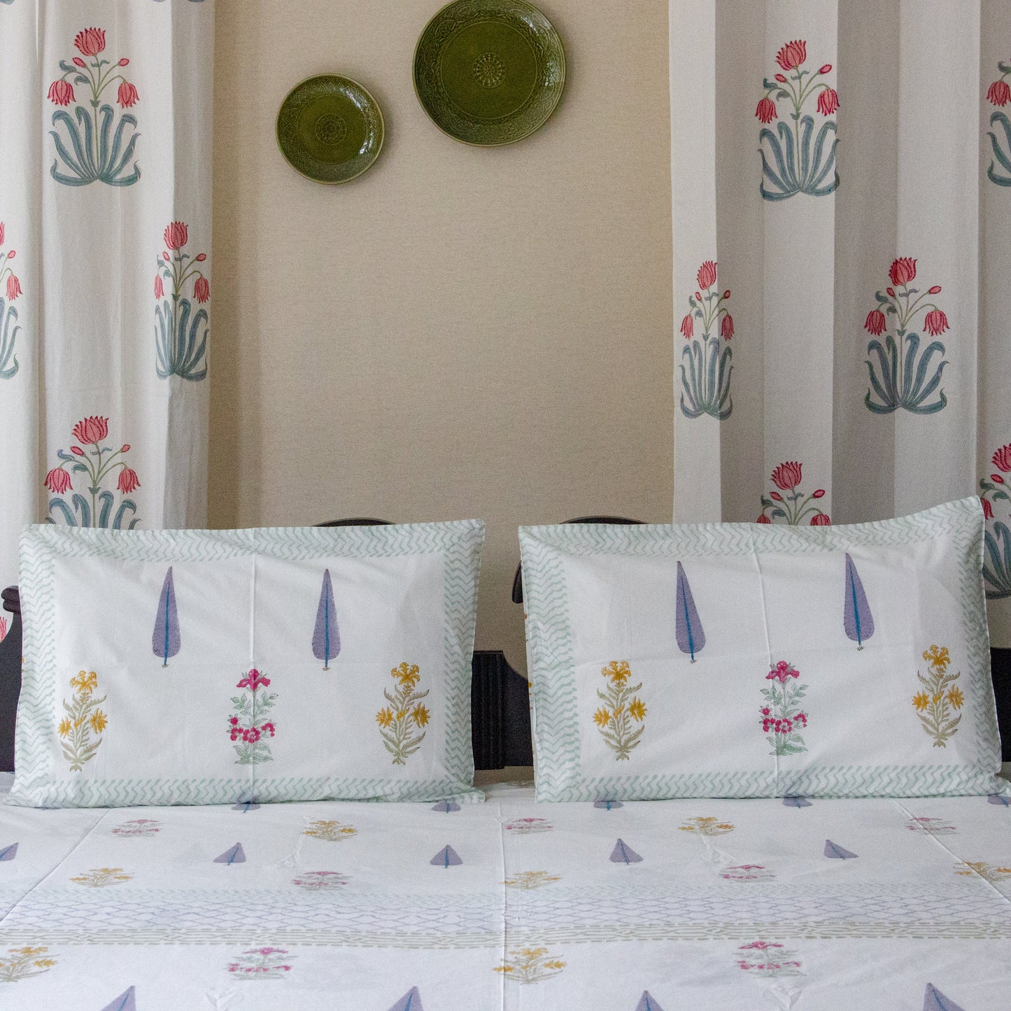 Lavender Bliss Hand Block Printed Cotton King Size Bedsheet Set