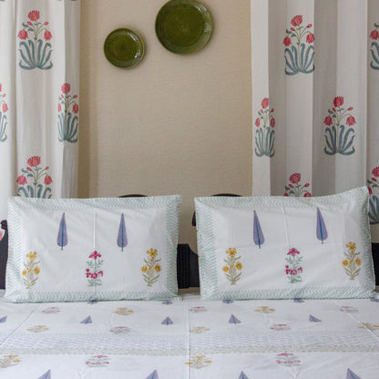 Lavender Bliss Hand Block Printed Cotton King Size Bedsheet Set