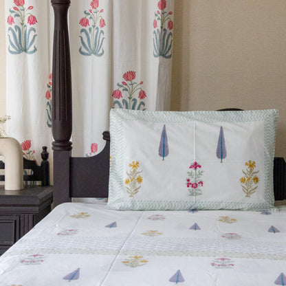 Lavender Bliss Hand Block Printed Cotton King Size Bedsheet Set