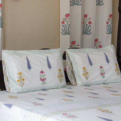 Lavender Bliss Hand Block Printed Cotton King Size Bedsheet Set