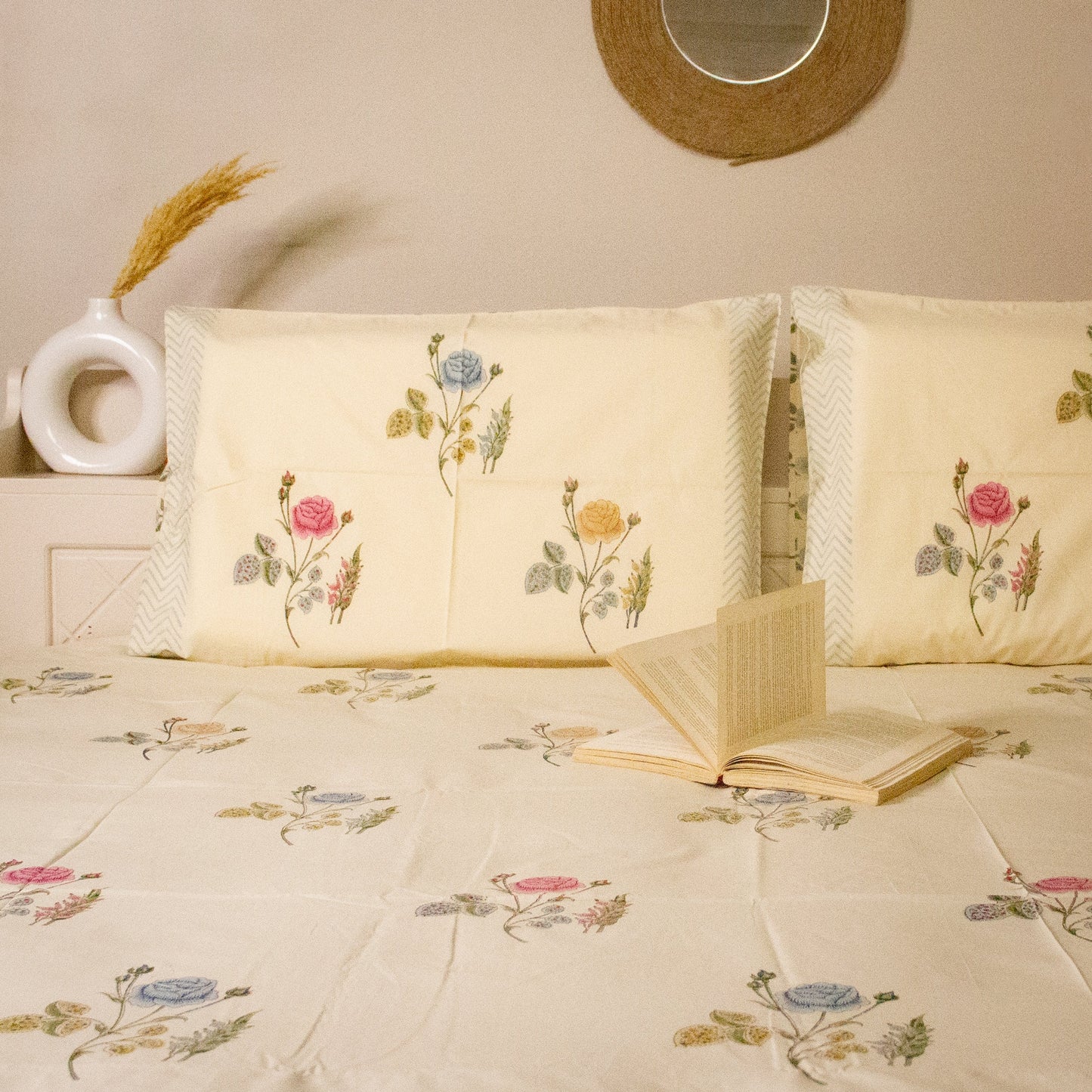 Primrose Hand Block Printed Bed Sheets Pure Cotton Super King Bedsheet by Heritagewear