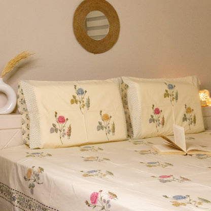 Primrose Hand Block Printed Bed Sheets Pure Cotton Super King Bedsheet by Heritagewear