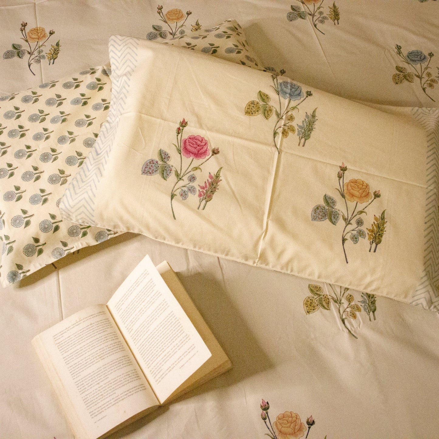 Primrose Hand Block Printed Bed Sheets Pure Cotton Super King Bedsheet by Heritagewear