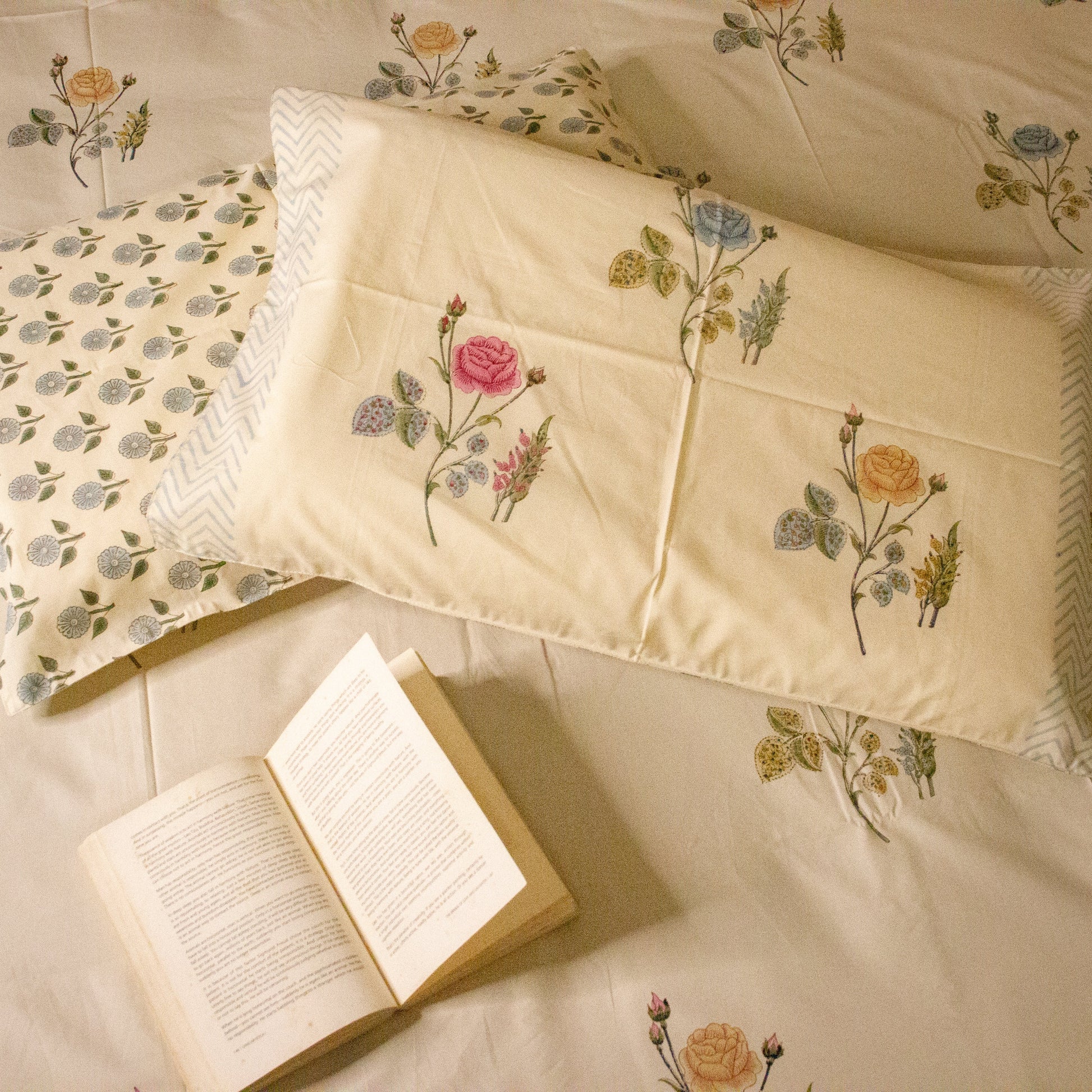 Primrose Hand Block Printed Bed Sheets Pure Cotton Super King Bedsheet by Heritagewear