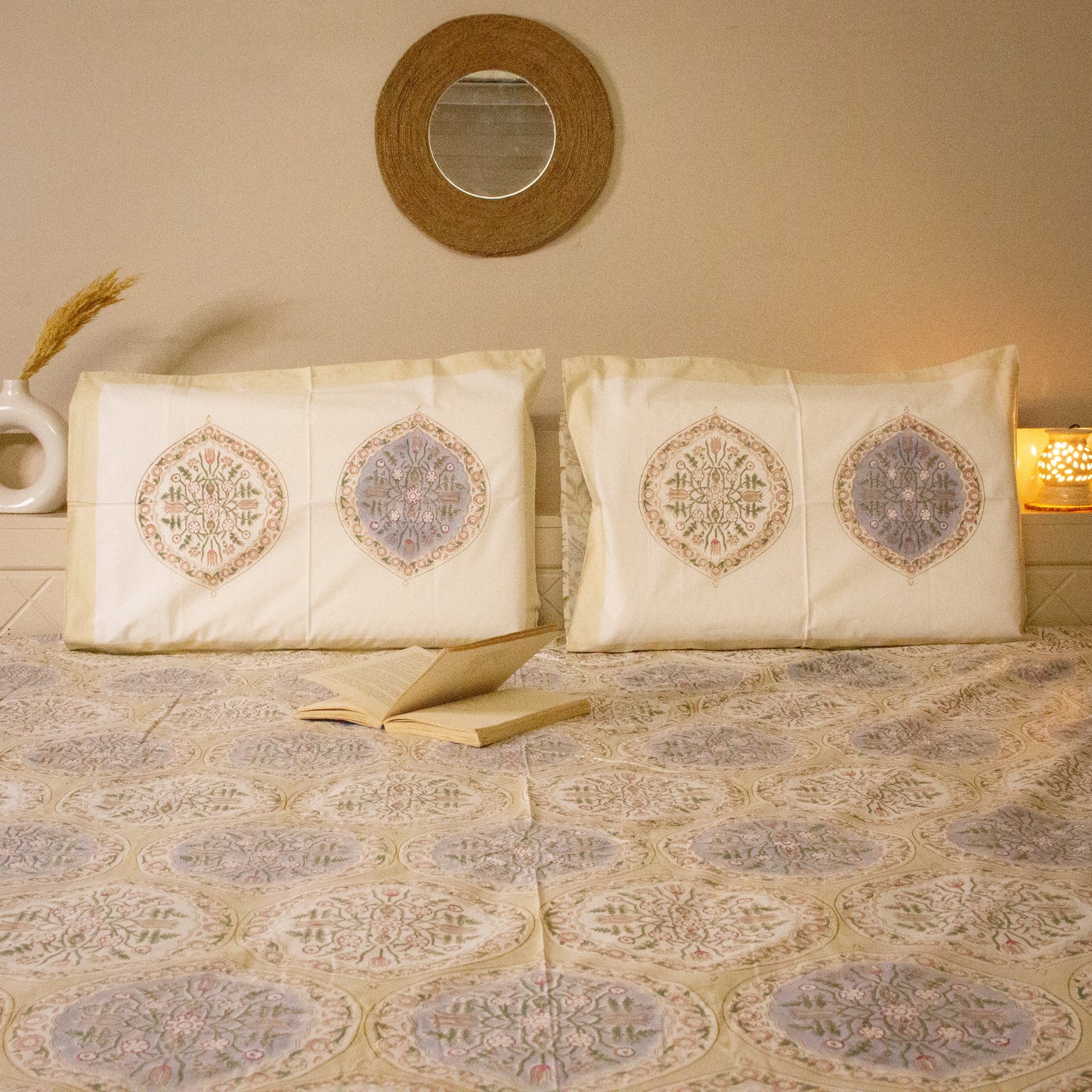 Daffodil Hand Block Printed Cotton King Size Bedsheet Set