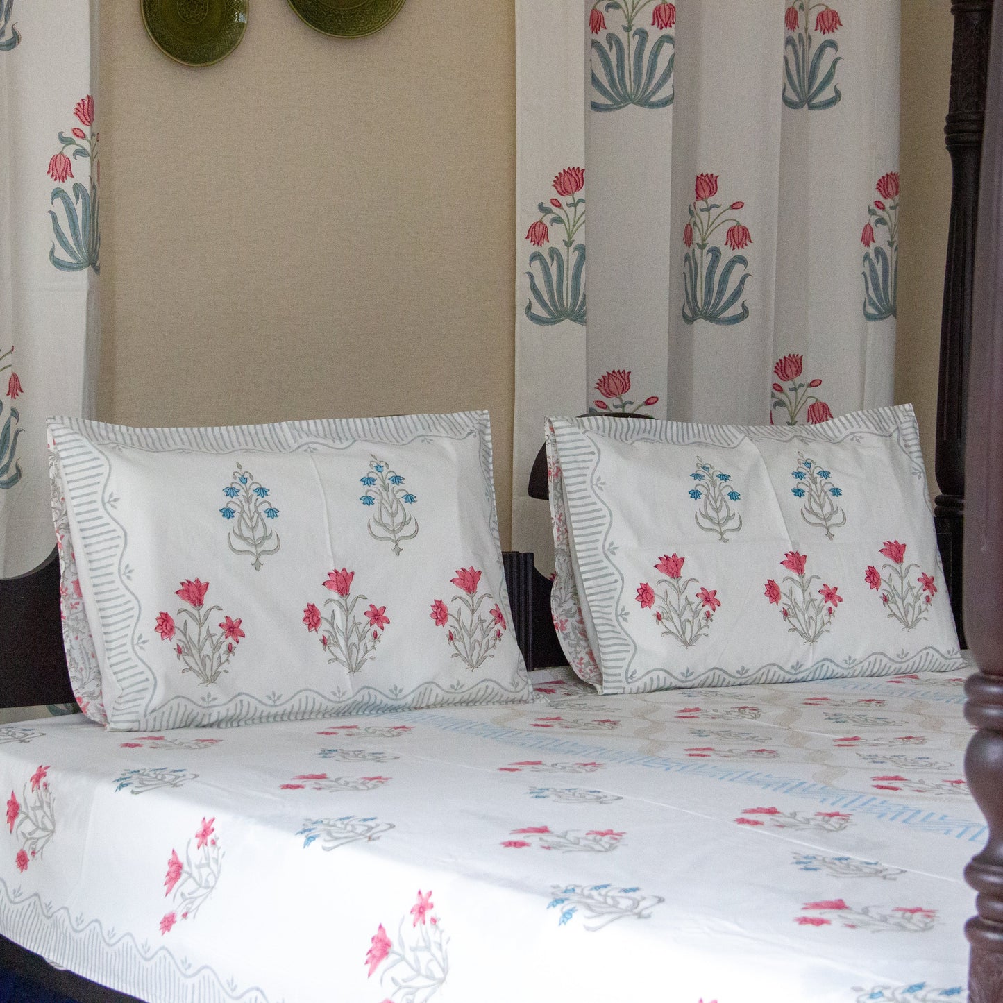 Tulip Tapestry Hand Block Printed Cotton King Size Bedsheet Set