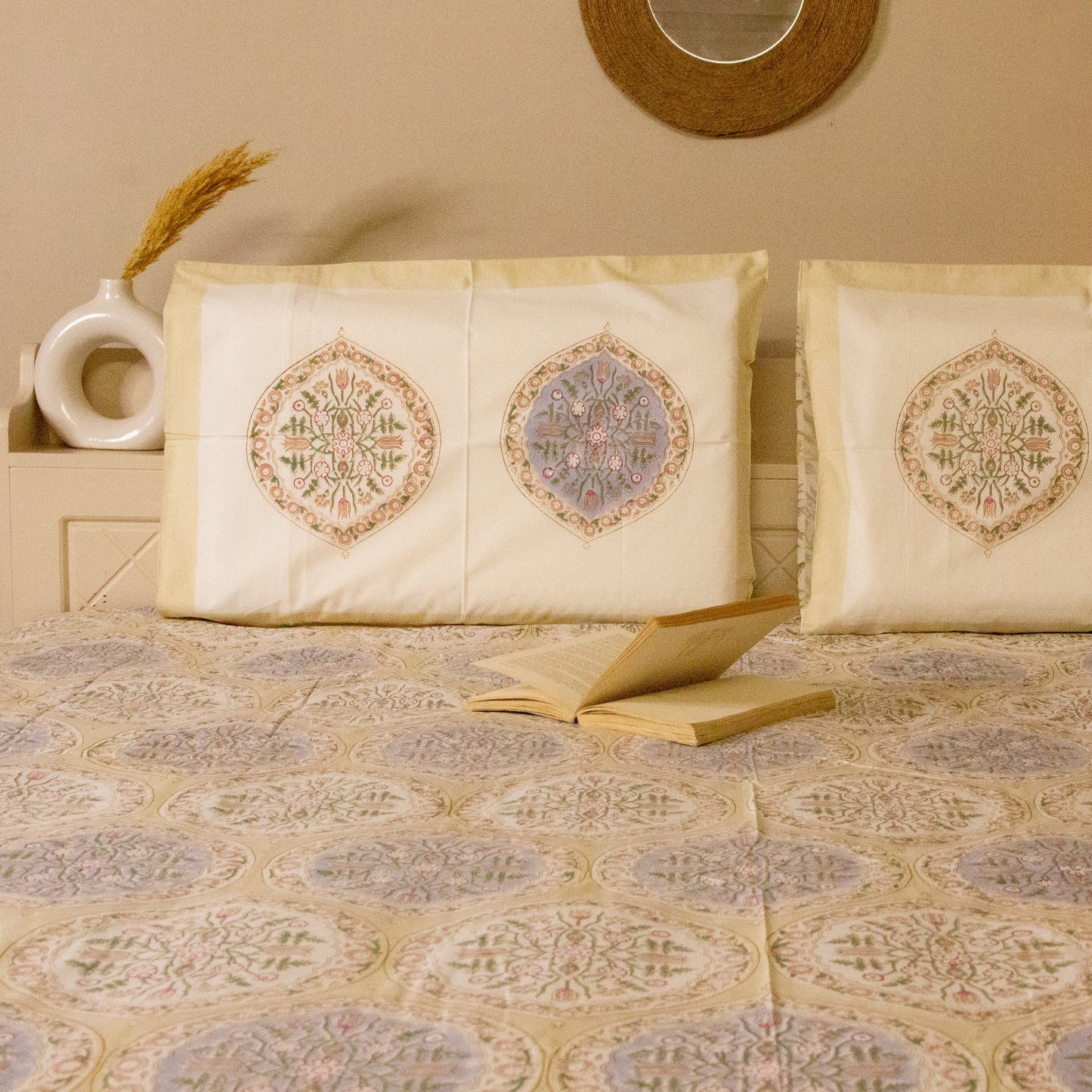 Daffodil Hand Block Printed Bed Sheets Pure Cotton Super King Bedsheet by Heritagewear