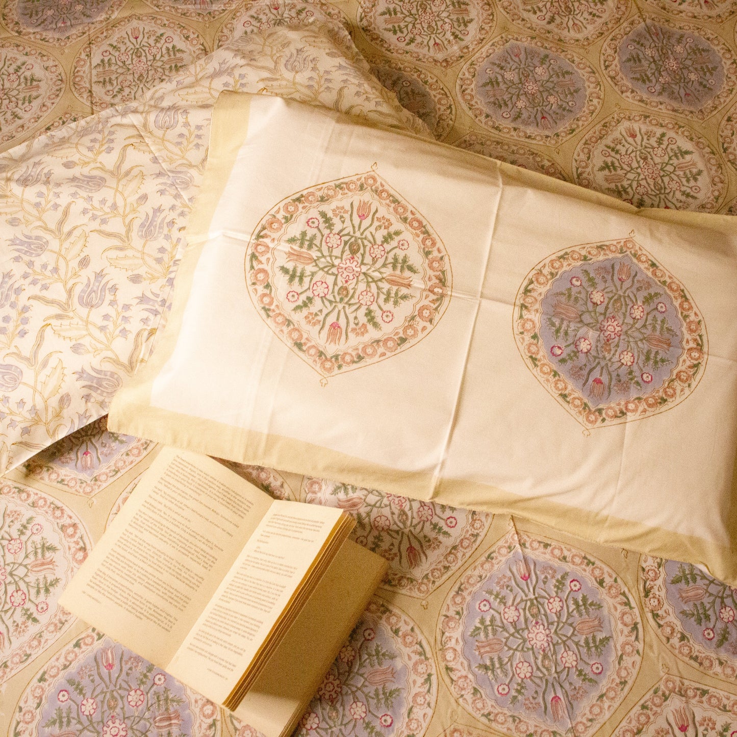 Daffodil Hand Block Printed Cotton King Size Bedsheet Set