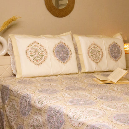 Daffodil Hand Block Printed Cotton King Size Bedsheet Set