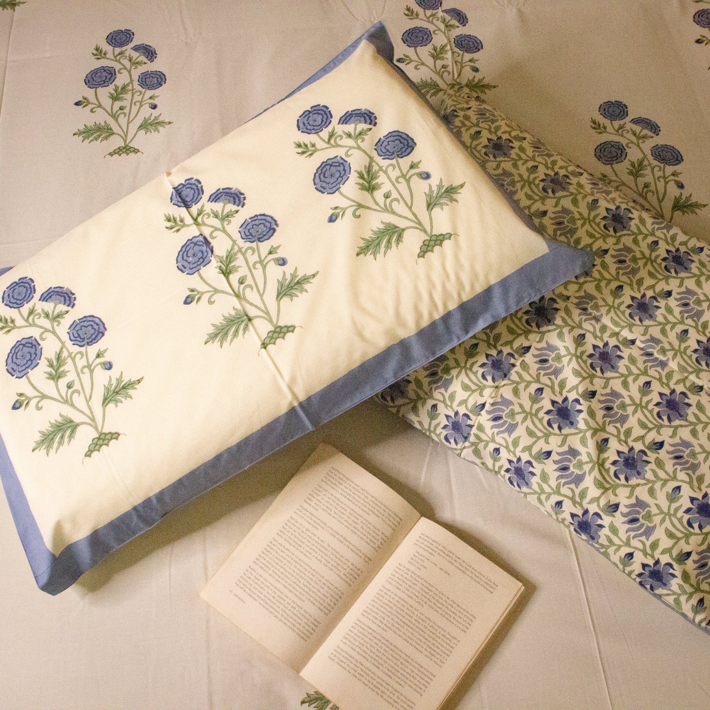 Blue Bell Hand Block Printed Cotton King Size Bedsheet Set