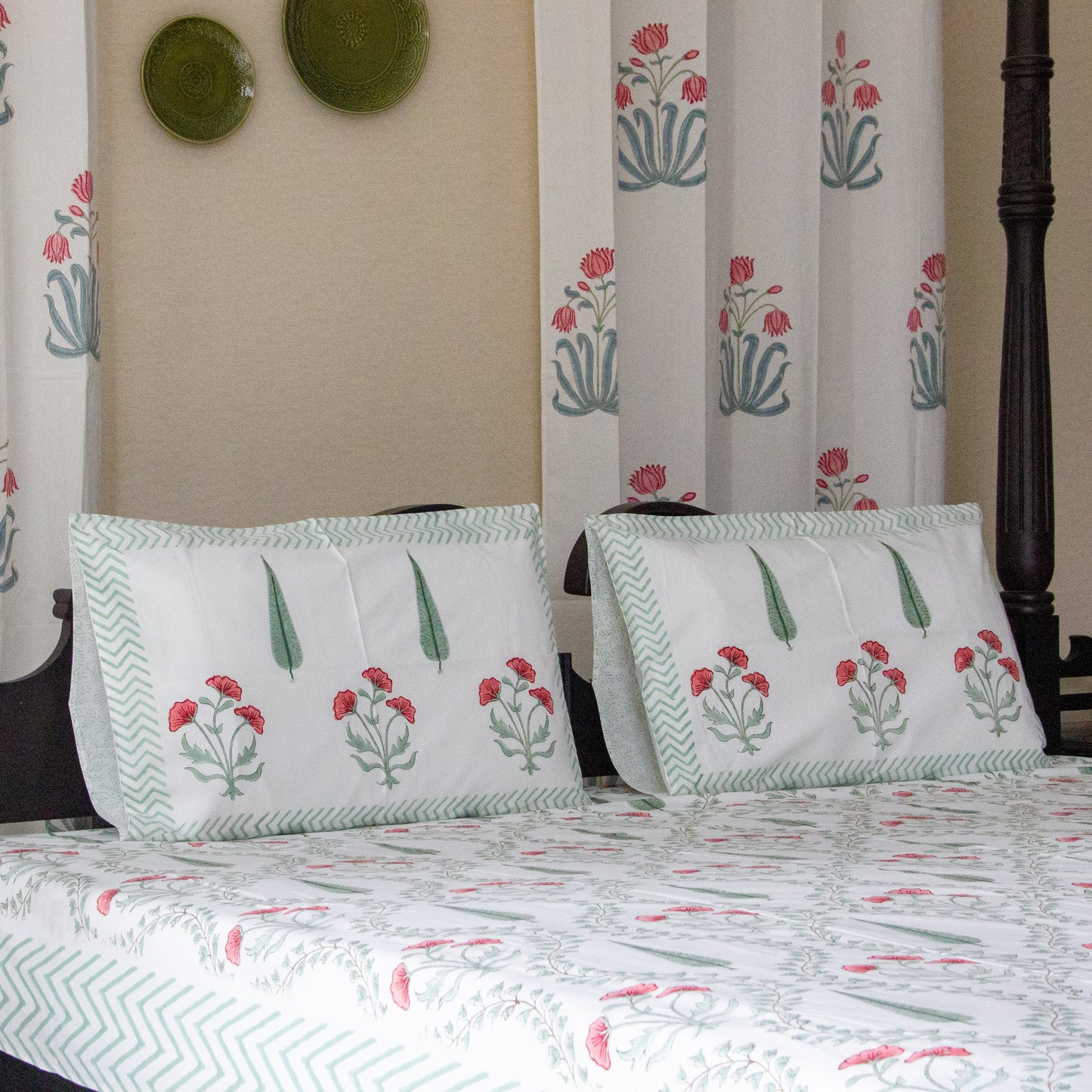Evergreen Hand Block Printed Cotton King Size Bedsheet Set