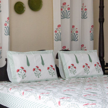 Evergreen Hand Block Printed Cotton King Size Bedsheet Set