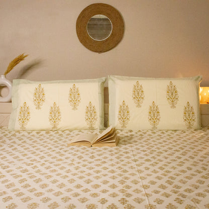 Meadows Hand Block Print Bedsheet pure cotton Super King bedsheet set by Heritagewear
