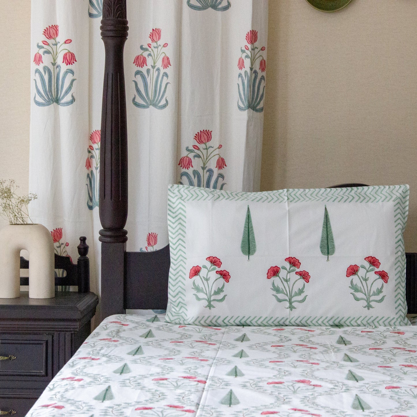 Evergreen Hand Block Printed Cotton King Size Bedsheet Set