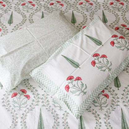 Evergreen Hand Block Printed Cotton King Size Bedsheet Set