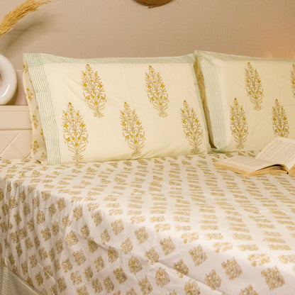 Meadows Hand Block Print Bedsheet Pure Cotton Super King Bedsheet by Heritagewear
