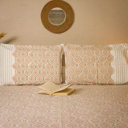 Magnolia Hand Block Printed BedSheet pure cotton Super King bedsheet set by Heritagewear