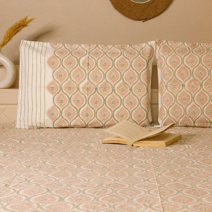 Magnolia Hand Block Printed Bedsheet Pure Cotton Super King Bedsheet by Heritagewear