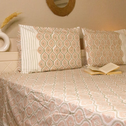 Magnolia Hand Block Printed Bedsheet Pure Cotton Super King Bedsheet by Heritagewear