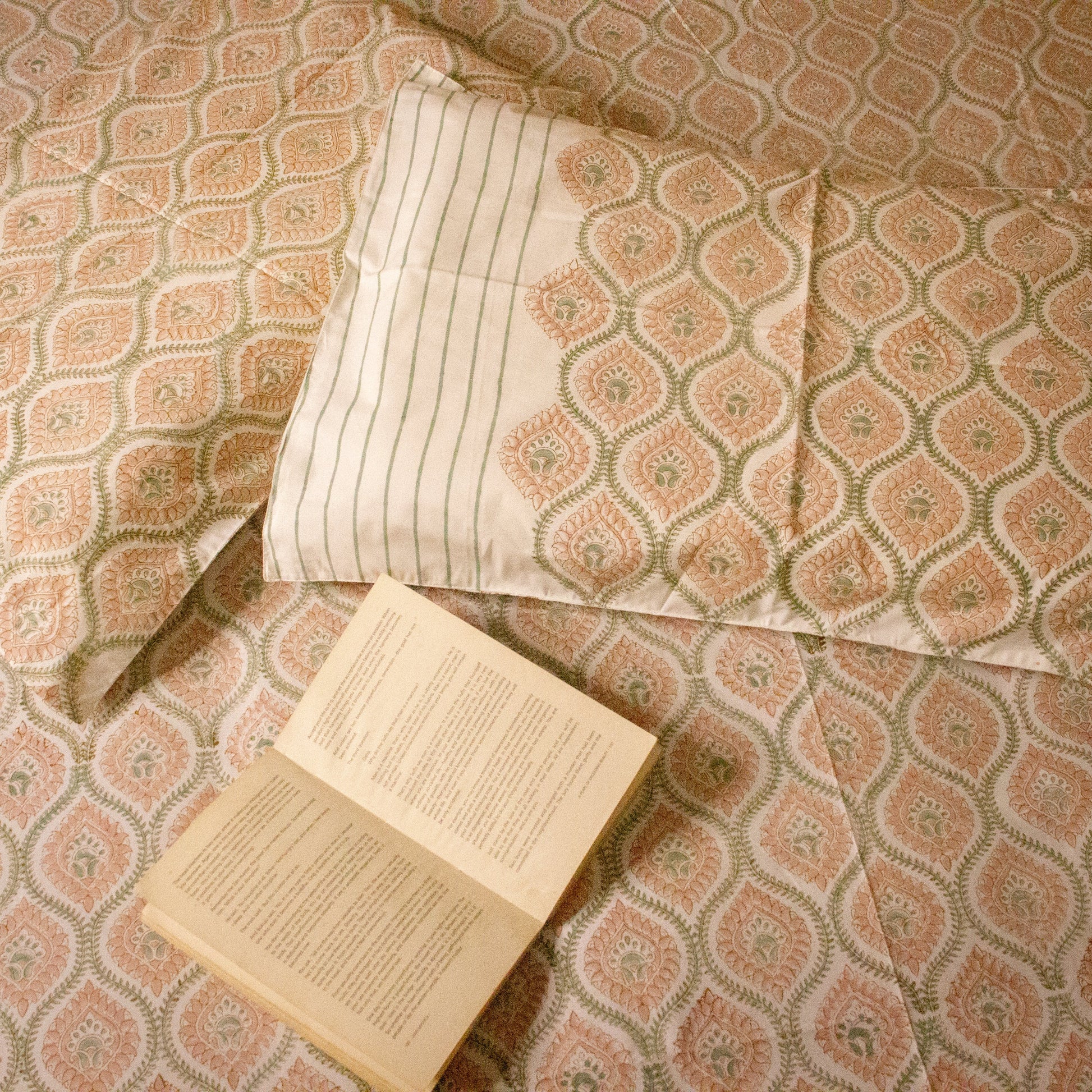Magnolia Hand Block Printed Bedsheet Pure Cotton Super King Bedsheet by Heritagewear