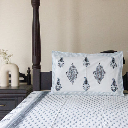 Ash Hand Block Printed Cotton King Size Bedsheet Set