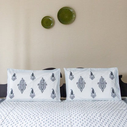 Ash Hand Block Printed Cotton King Size Bedsheet Set