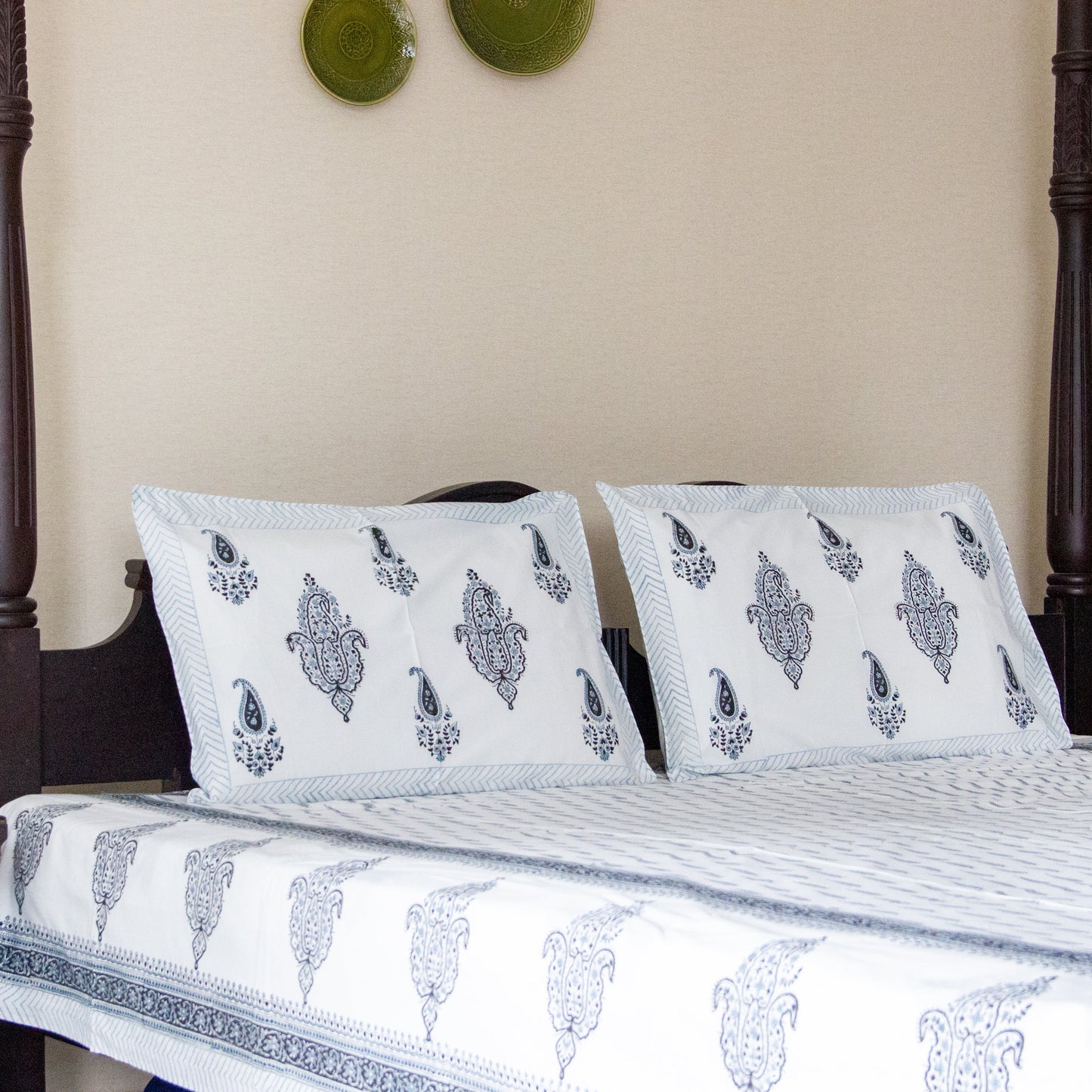 Ash Hand Block Printed Cotton King Size Bedsheet Set